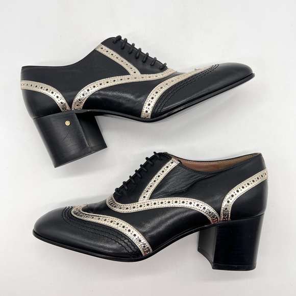 LAURENCE DACADE Victoria Heeled Lace Up Brogue Womens 38.5 Black Gold Leather - Picture 4 of 16